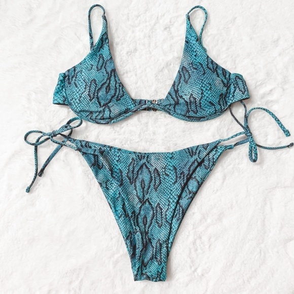 Zaful Snakeskin Tie Side Bikini Swimwear Size 8 - Picture 2 of 10